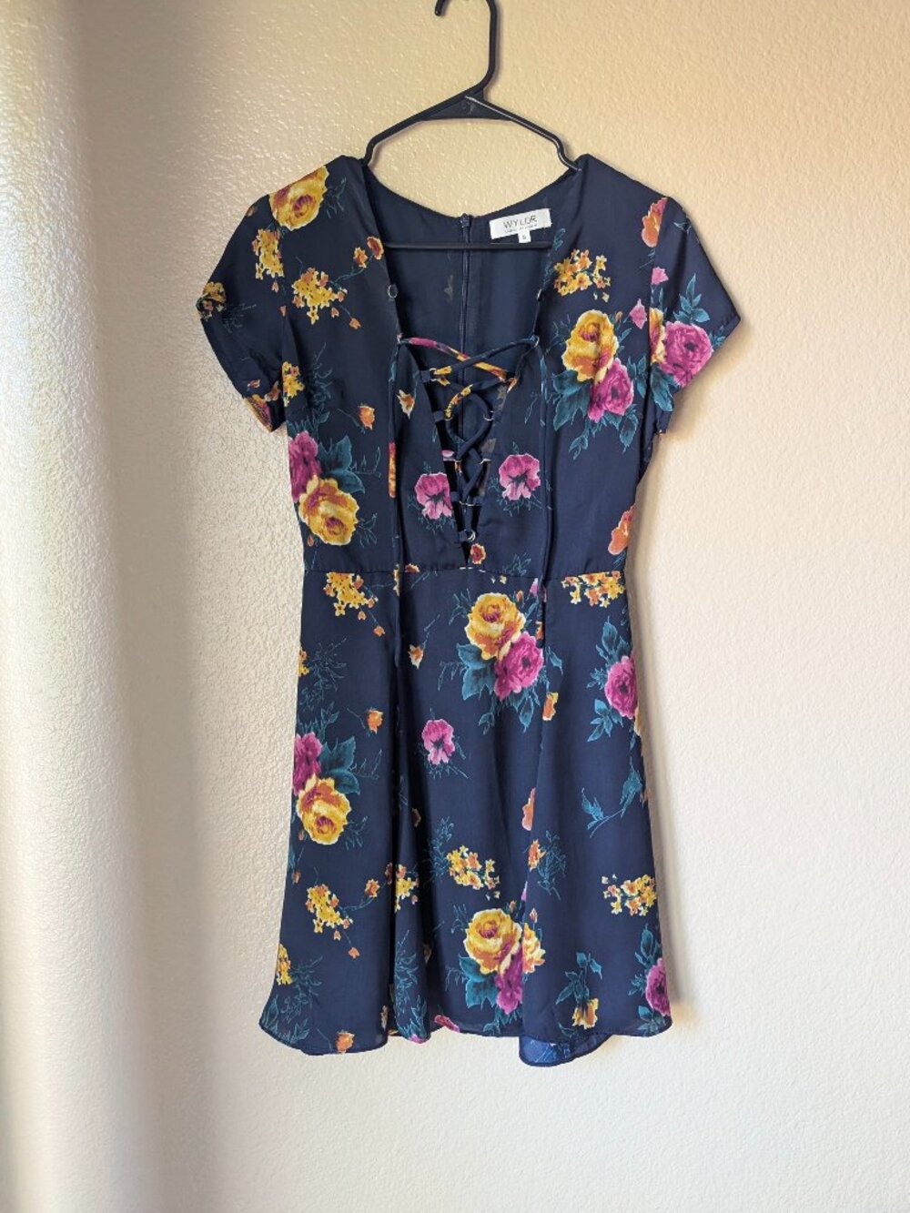 WYLDR lace front floral mini dress, size S
